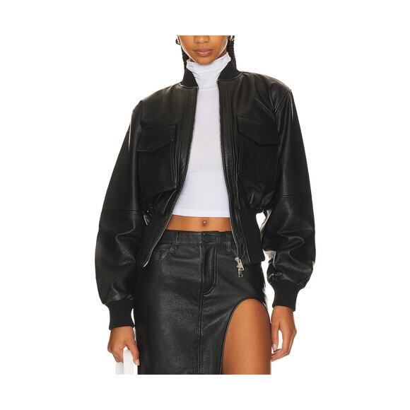 Grlfrnd 'The Cropped' Black Leather Bomber Jacket Size XS